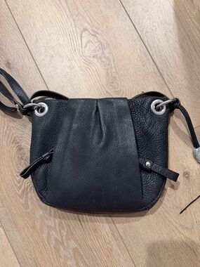 Vince Camuto Black Pebbled Leather Crossbody with Silver-Tone Eyelets